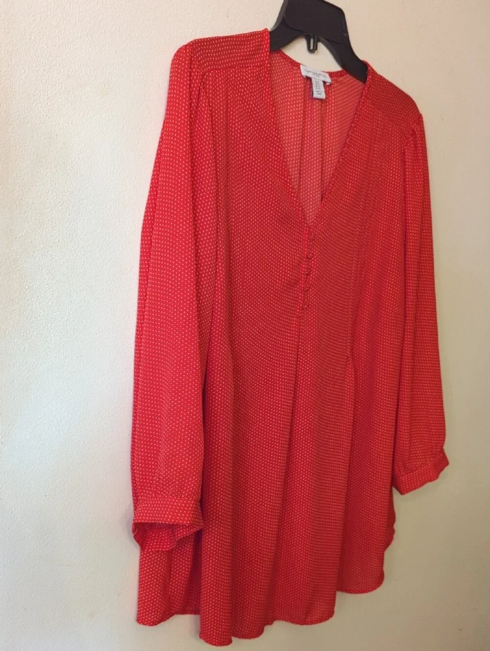Carolina Belle Red V-Neck Button-Trim Long Sleeve Blouse US 1X